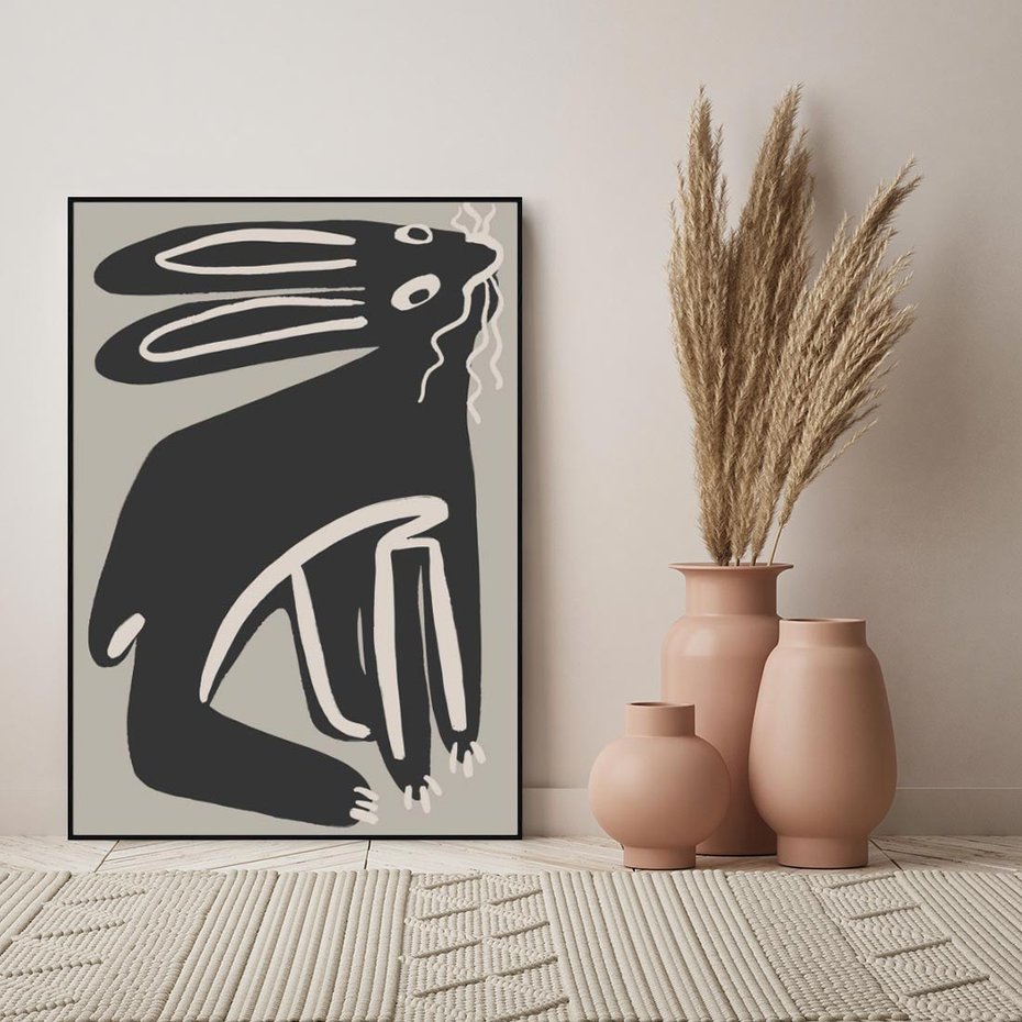 Obraz w ramie 70x100 - Konturujące Struktury - skandynawska sztuka, królik - rama czarna
