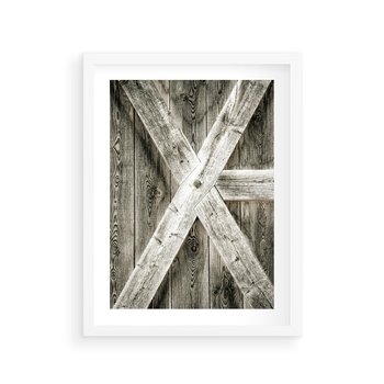 Plakat w ramie 30x40 - Drewniane Drzwi do Stodoły - stare drzwi do stodoły, drewniane - rama biała
