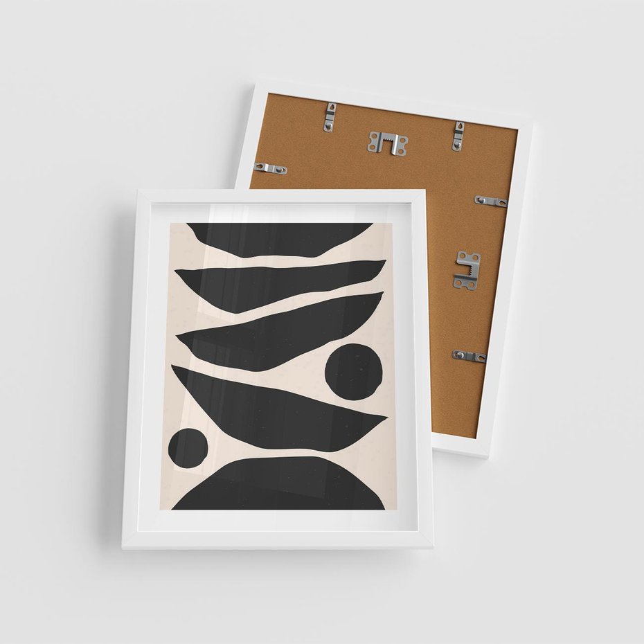 Plakat w ramie 40x50 - Modernistyczna Abstrakcja w Czerni i Bieli - abstrakcja, czarno biała grafika - rama biała