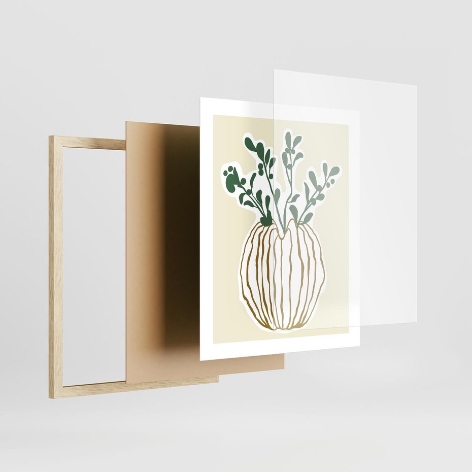 Plakat w ramie 40x50 - Przenikające Formy - abstrakcyjny plakat, kwiaty - rama drewno