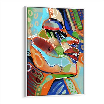 Obraz w ramie 50x70 - Kolorowe Wnętrza Kształtów - abstrakcyjny portret kobiety, twarz - rama biała