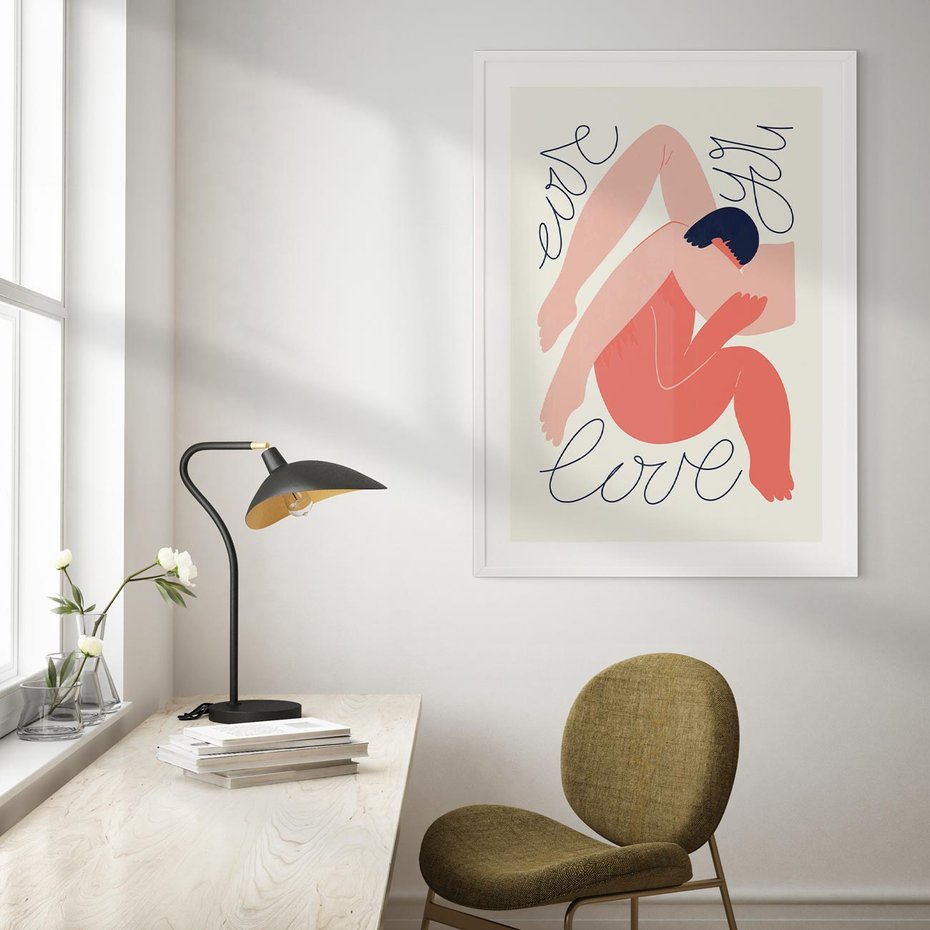 Plakat bez ramy 21x30 - Dźwięk ciszy na płótnie - para zakochanych, graficzny obraz