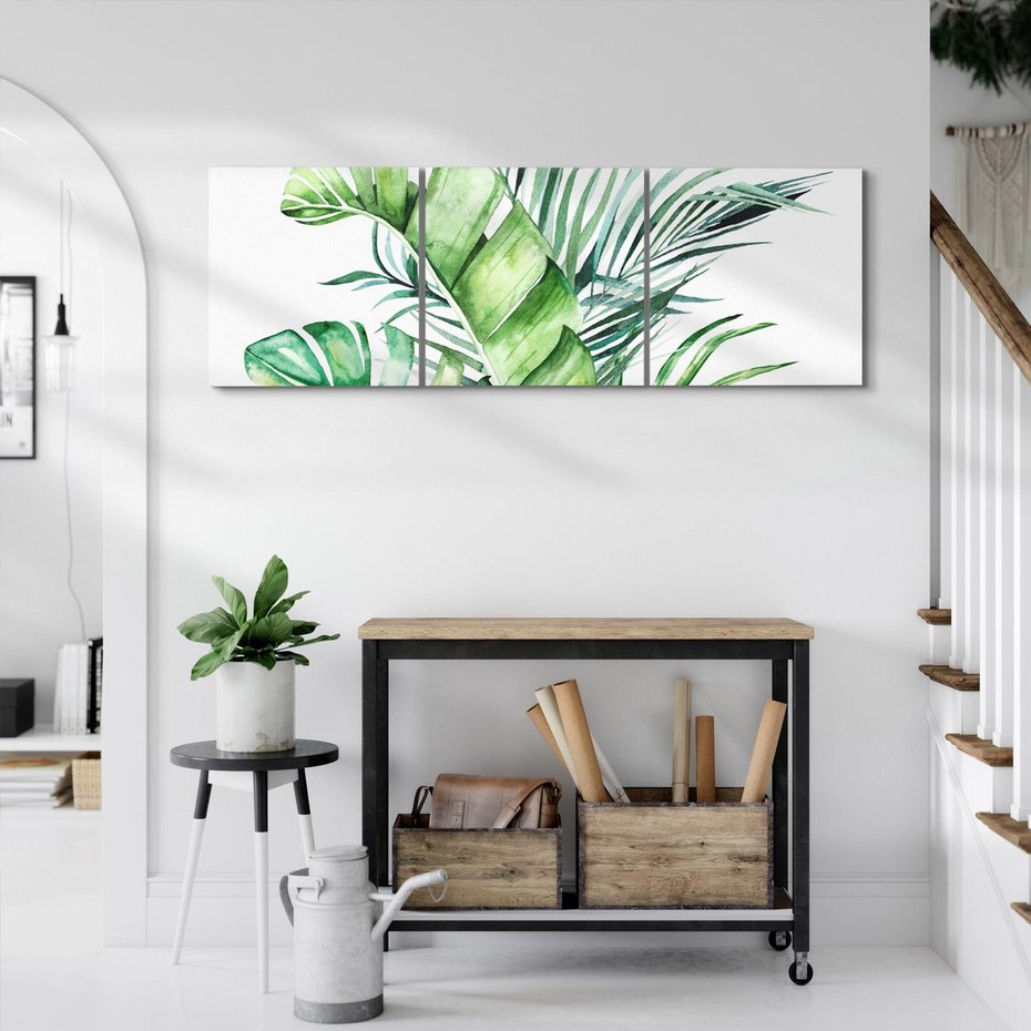 Obraz na płótnie 90x30 - Piękno Złotej Rośliny - złote, liście