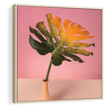 Obraz w ramie 50x50 - Egzotyczna monstera - monstera, liść - rama drewno