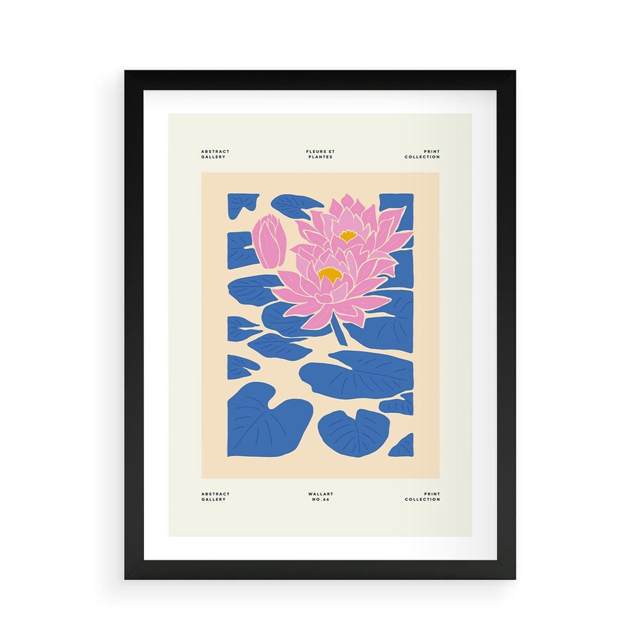 Plakat w ramie 50x70 - Rozświetlone Odbicia - lilie wodne, pastelowe kolory - rama czarna