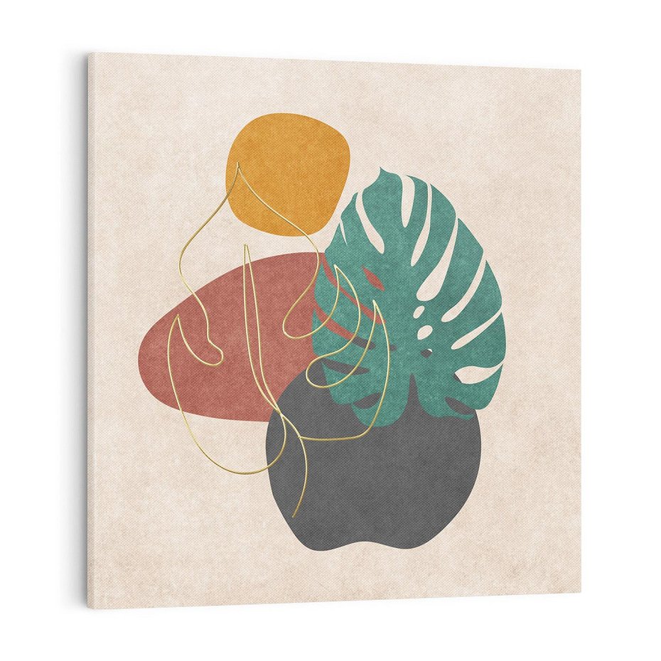 Obraz na płótnie 70x70 - Akwarelowa Magia Liści - grafika, styl mid century