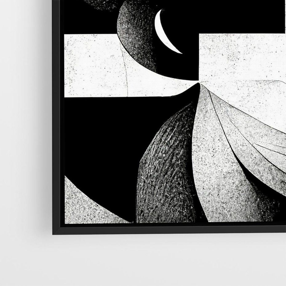 Obraz w ramie 50x50 - Harmonia świateł i cieni - abstrakcja czarno biała, geometria - rama czarna