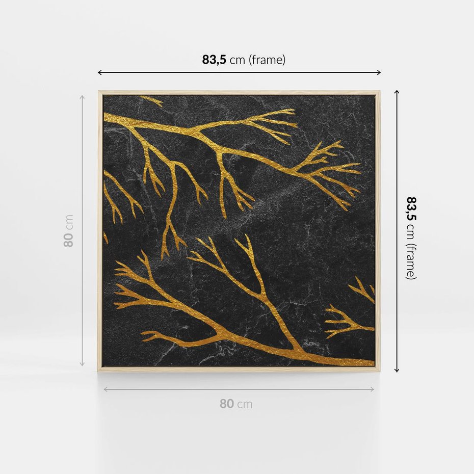 Obraz w ramie 80x80 - Marmurowe Drzewa Snu - złote gałęzie, drzewa - rama drewno