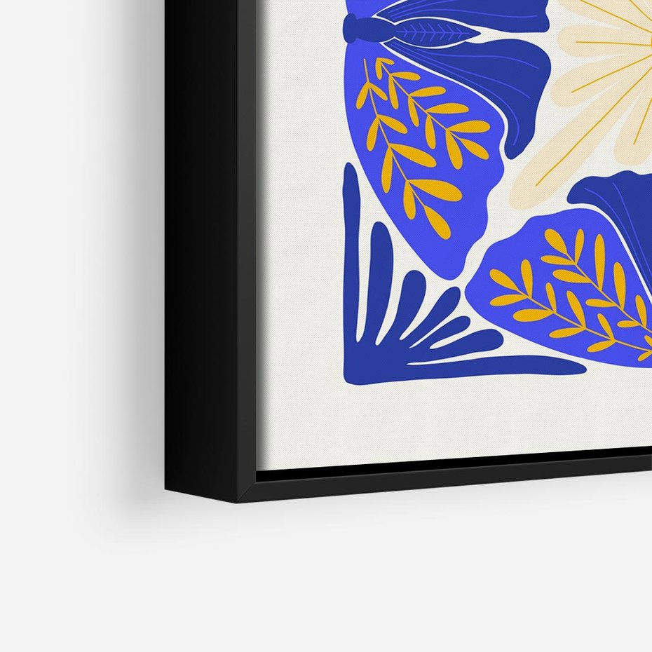 Obraz w ramie 50x50 - Księga Abstrakcji - abstrakcyjna boho kompozycja, granatowe ćmy - rama czarna