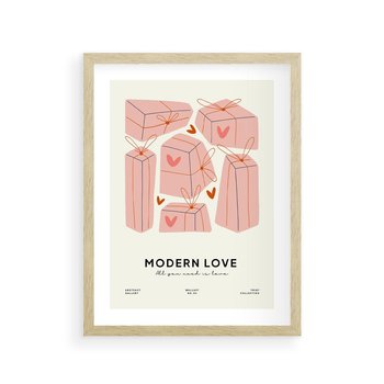 Plakat w ramie 40x50 - Nowoczesna Miłość - nowoczesna grafika, pastelowe kolory - rama drewno