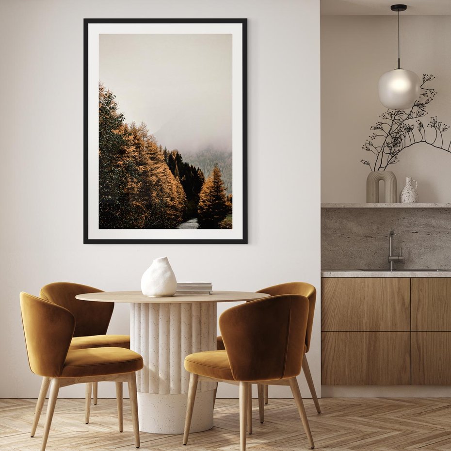 Plakat w ramie 40x50 - Kolorowa Jesień w Górskim Lesie - las, jesień - rama czarna