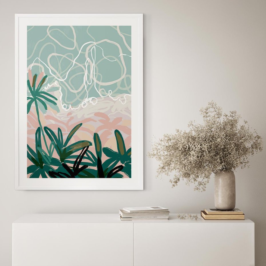 Plakat bez ramy 21x30 - Rajski Stan - pastelowy krajobraz, nowoczesny plakat