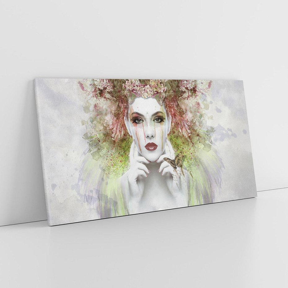 Obraz na płótnie 100x50 - Abstrakcyjna Ekspresja - Twarz w Kwiatowym Wirze - abstrakcja, twarz