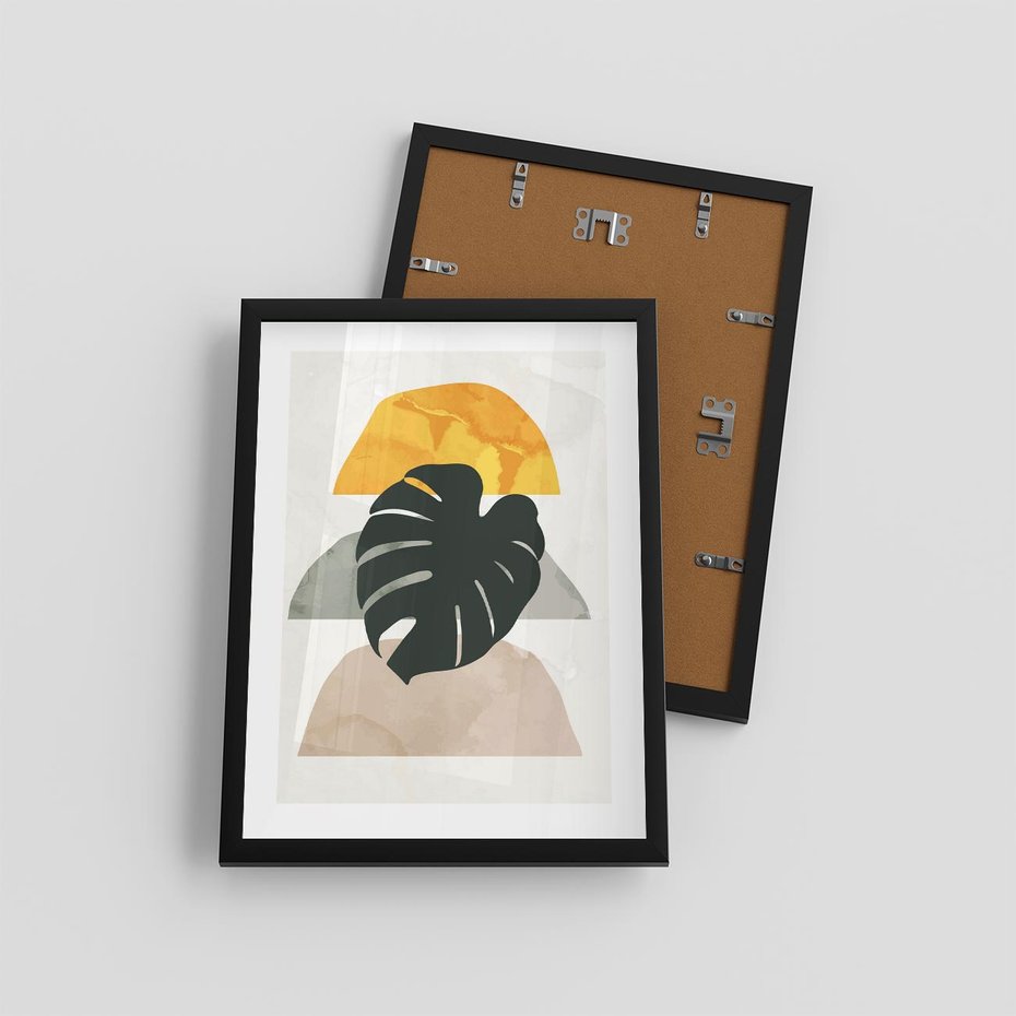 Plakat w ramie 30x40 - Monstera i Boho Elementy - grafika, boho klimat - rama czarna