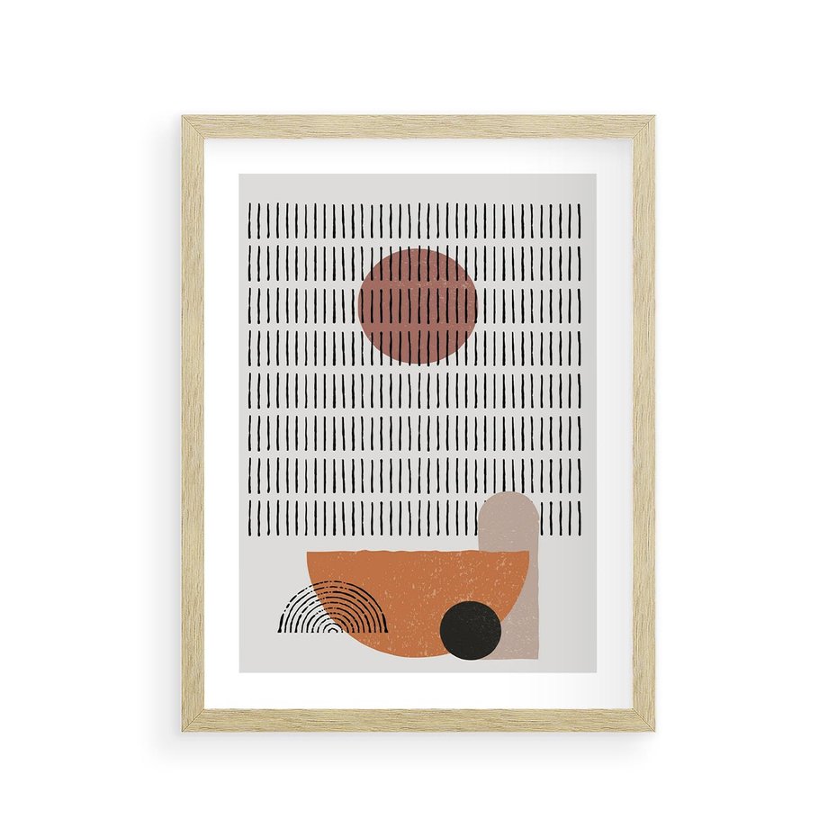 Plakat w ramie 30x40 - Symetria w Stylu Mid-Century - minimalistyczny obraz, mid-century styl - rama drewno