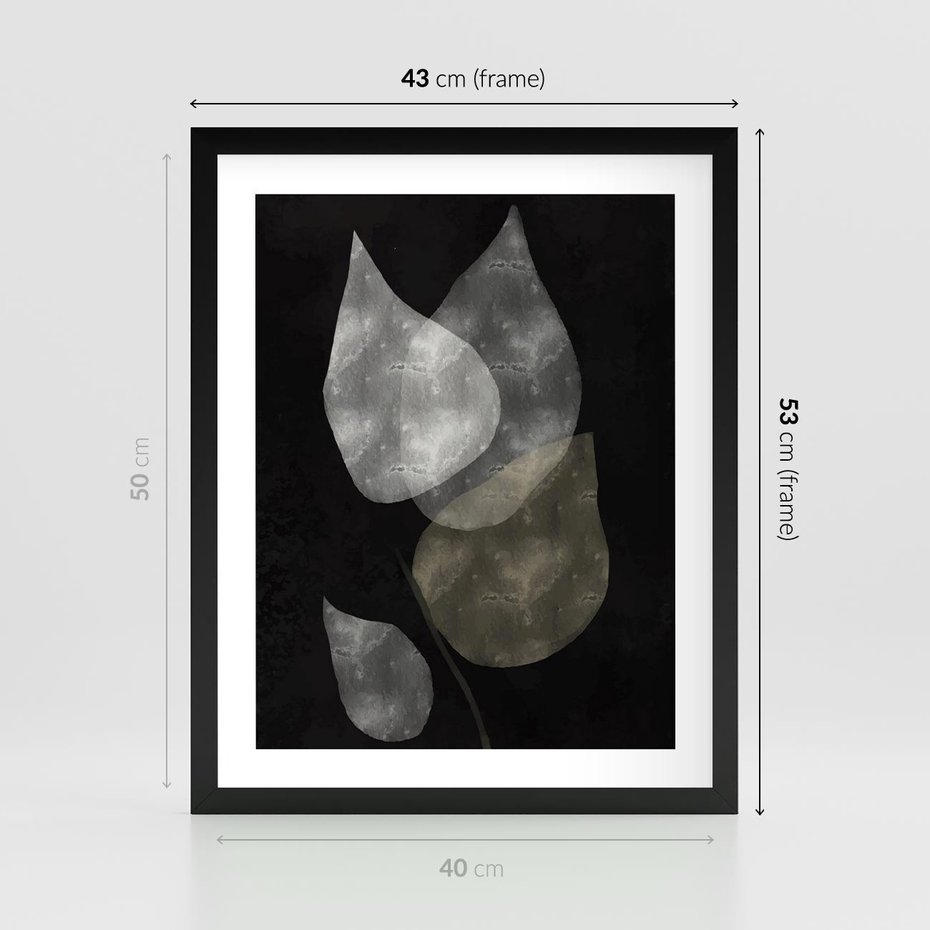 Plakat w ramie 40x50 - Mroczne Złudzenia - abstrakcyjne liście, mroczna atmosfera - rama czarna