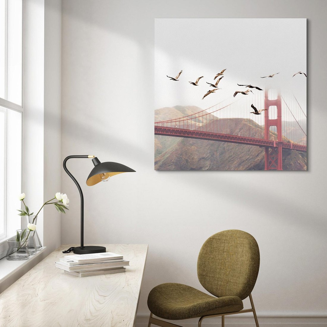 Obraz na płótnie 70x70 - Mewy przy Złotej Bramie - mewy, Golden Gate