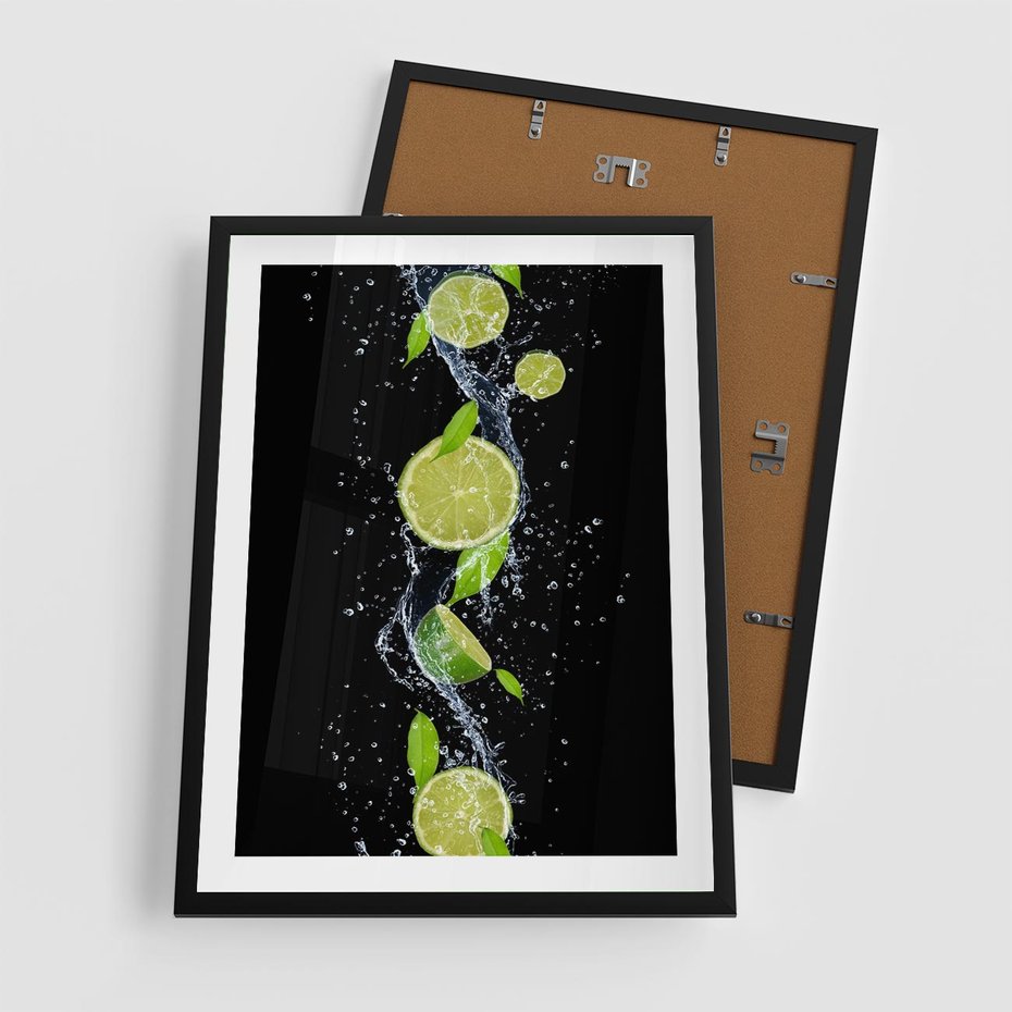 Plakat w ramie 50x70 - Świeżość Cytrusów - limonki, cytryny - rama czarna