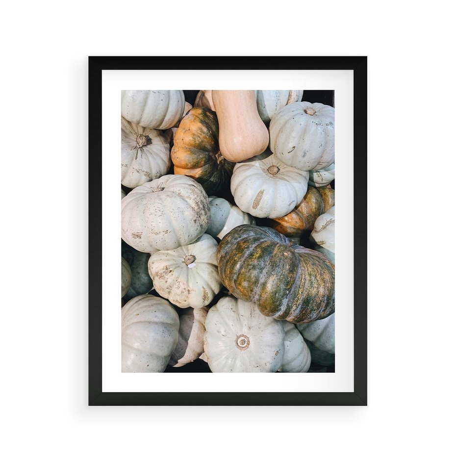 Plakat w ramie 40x50 - Minimalizm Jesieni - dynie, białe - rama czarna