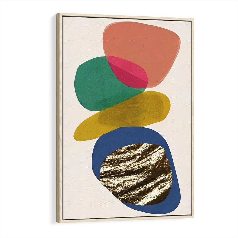 Obraz w ramie 70x100 - Kolorowe Przenikanie Kształtów - abstrakcyjne formy, obraz olejny - rama drewno