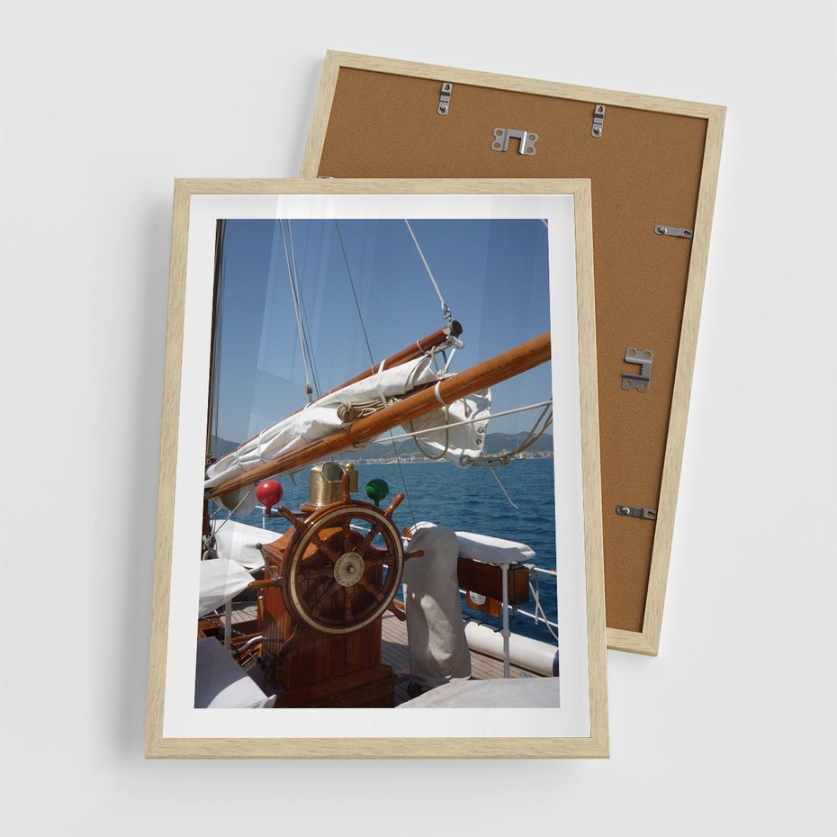 Plakat w ramie 50x70 - Podróż Morska - statek, ster - rama drewno