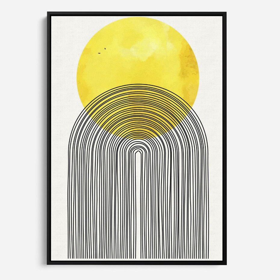 Obraz w ramie 50x70 - Słoneczne Odbicia - geometria, żółte koło - rama czarna