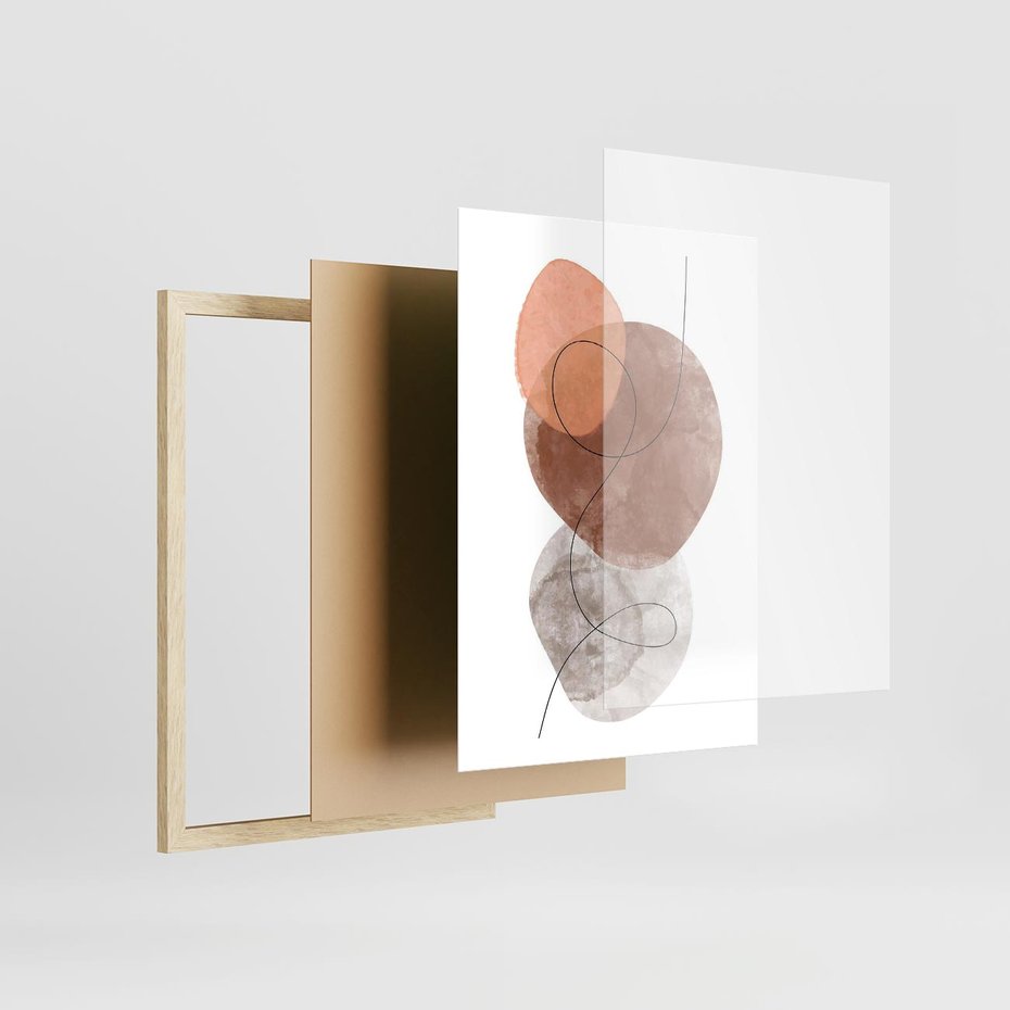 Plakat w ramie 50x70 - Brązowe Akwarelowe Zawirowania - abstrakcja, brązowe akwarelowe plamy - rama drewno