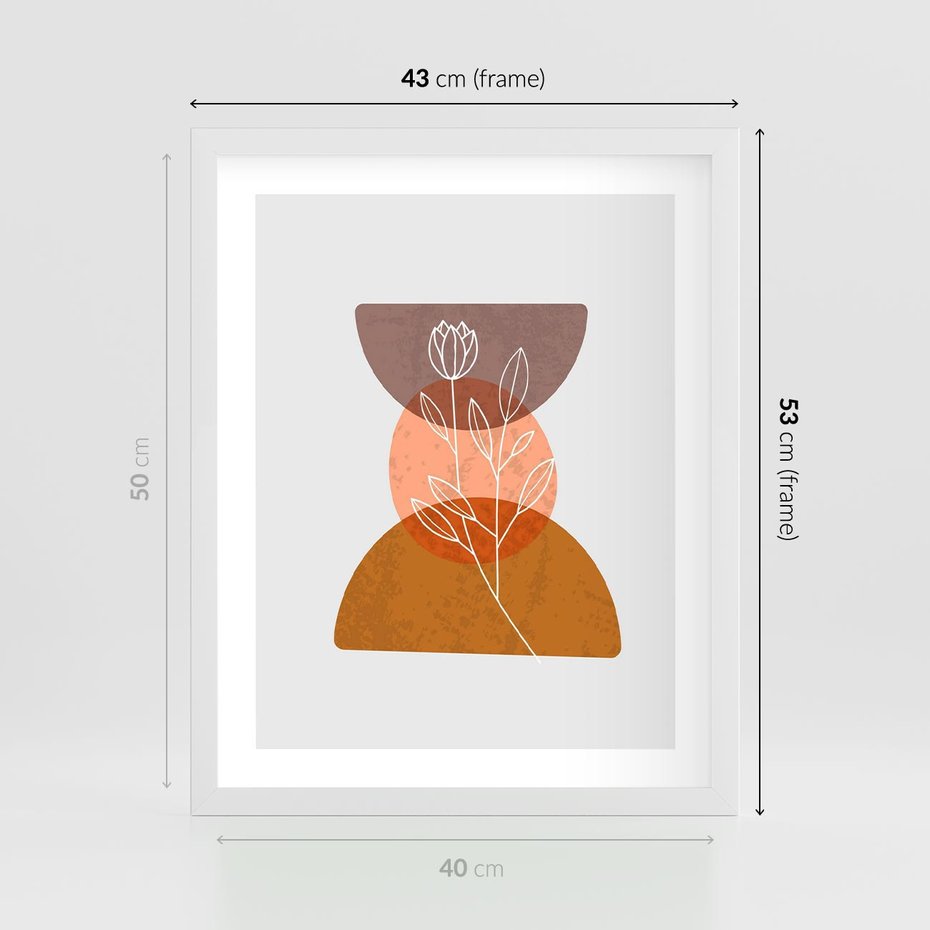 Plakat w ramie 40x50 - Kwiatowa Akwarela - akwarelowe kształty, brąz - rama biała