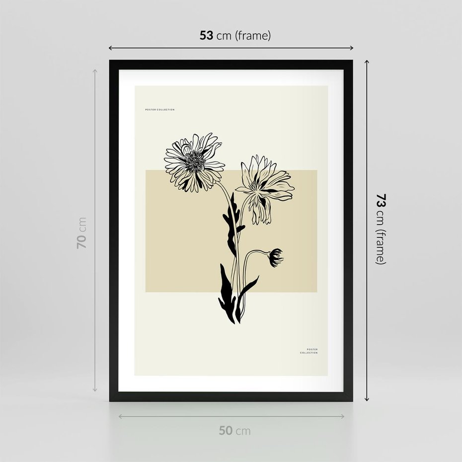 Plakat w ramie 50x70 - Kwiatowe Płótno - kwiaty, typografia - rama czarna