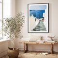Plakat bez ramy 21x30 - Malowniczy urok wyspy - Santorini, schodki
