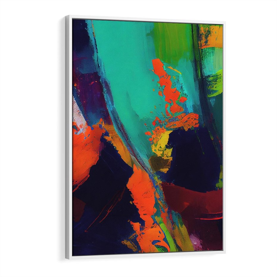 Obraz w ramie 80x120 - Abstrakcyjne wizje czasu - żywe radosne kolory, plamy kolory - rama biała