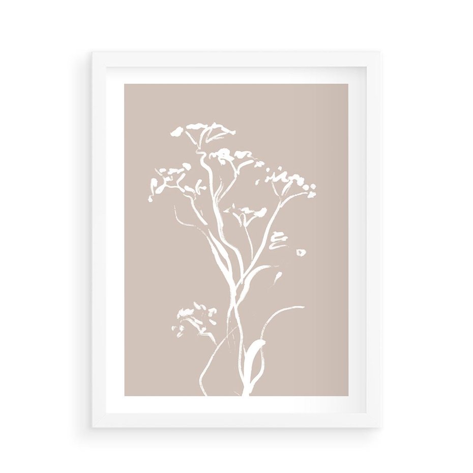 Plakat w ramie 50x70 - Harmonijne Mini Boho - minimalistyczny delikatny obraz, beżowe odcienie - rama biała