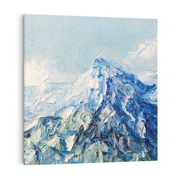 Obraz na płótnie 40x40 - Majestat Błękitnych Szczytów - olejny obraz, górski pejzaż