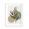 Plakat w ramie 50x70 - Migocące Ścieżki Wizji - abstrakcyjny obraz boho, liście - rama biała