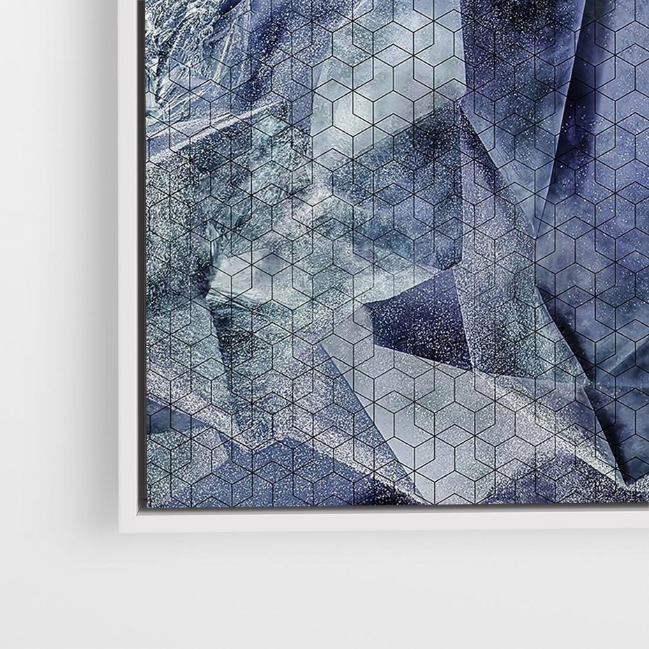 Obraz w ramie 50x50 - Melodia mgieł i marzeń - abstrakcja w kolorze granatu, przypominająca górę lodową - rama biała