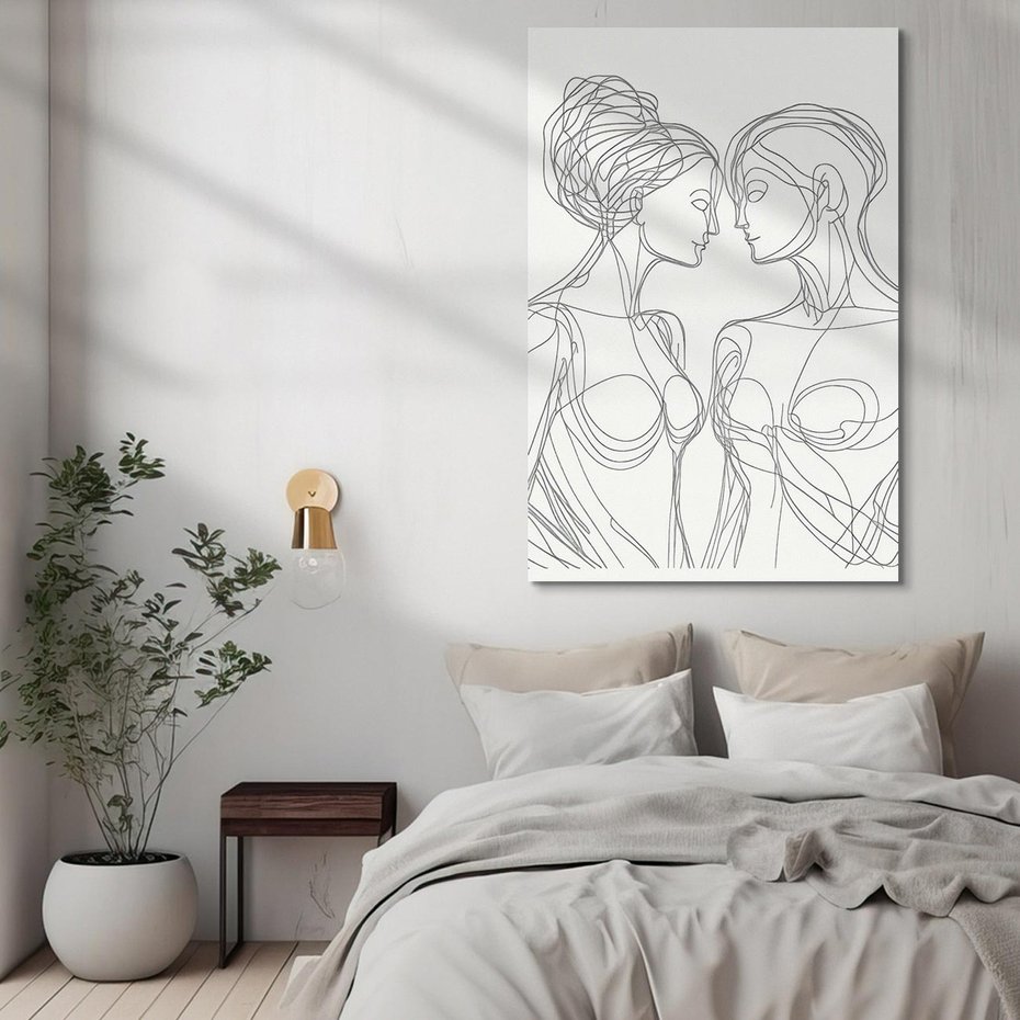 Obraz na płótnie 70x100 - Dialog z cieniami duszy - sztuka one line art, jedna kreska