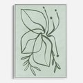Obraz w ramie 70x100 - Energetyczne Odrodzenie Natury - abstrakcyjne delikatne zielone linie, podobne do gałęzi kwiatów - rama biała