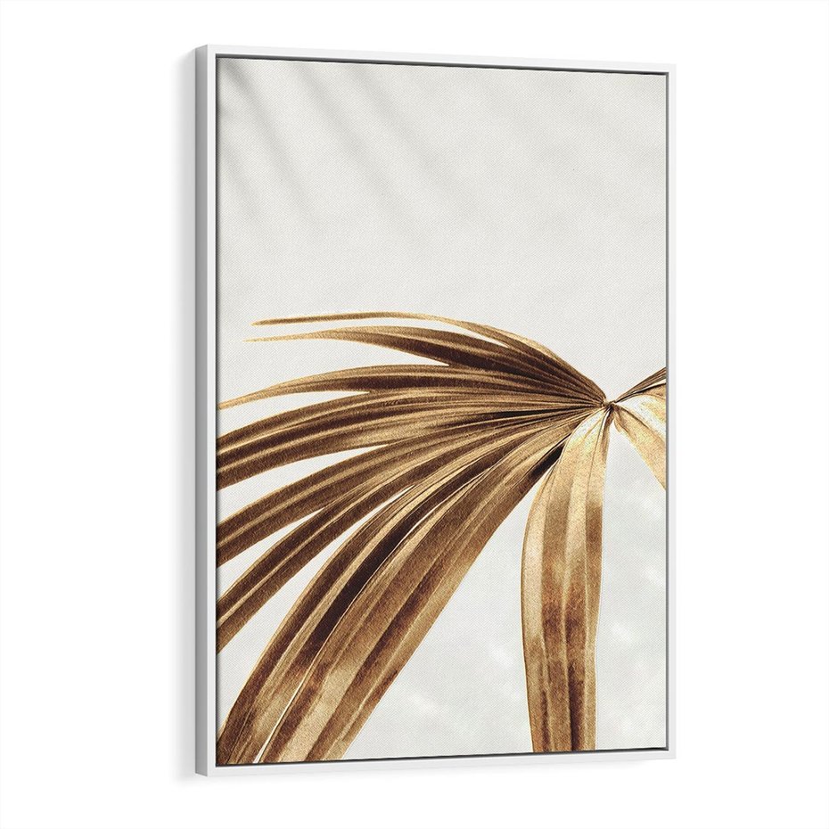 Obraz w ramie 80x120 - Egzotyczny Blask - złote, liście - rama biała