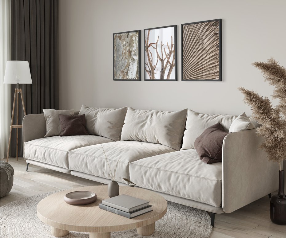 Zestaw obrazy w ramie 50x70 galeria - Minimalizm, beż, boho, suche - rama czarna