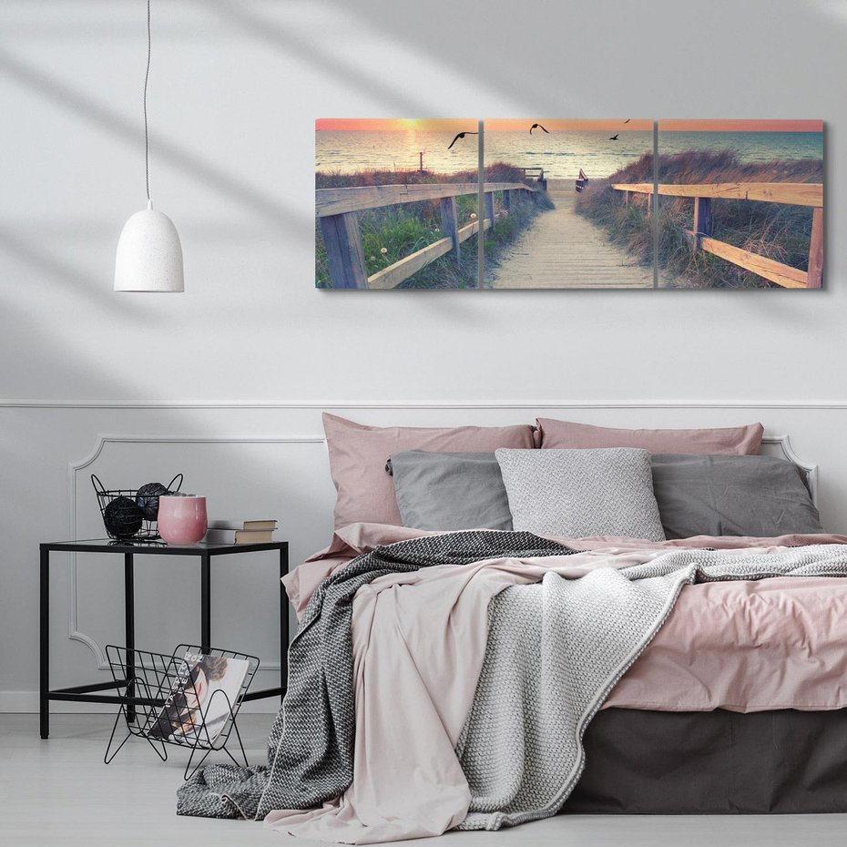 Obraz na płótnie 150x50 - Sielanka nad brzegiem - plaża, pomost