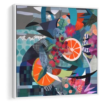 Obraz w ramie 80x80 - Migocące Widoki Harmonii - abstrakcyjny obraz, jak picasso - rama biała