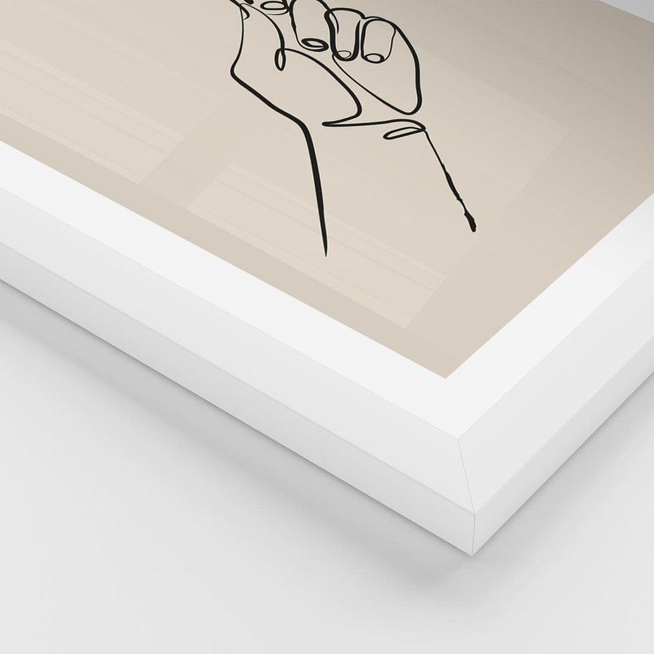 Plakat w ramie 50x70 - Szkic Kwiatu - kwiat w dłoni, szkic - rama biała