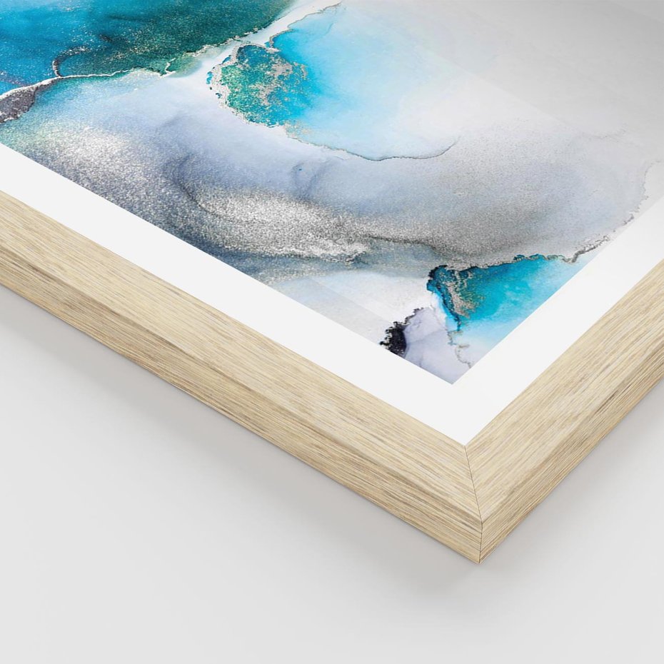 Plakat w ramie 50x70 - Elegancja Marmuru - marmur, błękit - rama drewno