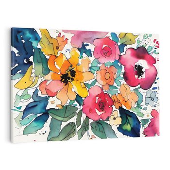 Obraz na płótnie 120x80 - Kwiatowy Impuls Kolorów - abstrakcyjne kolorowe kwiaty, szkic
