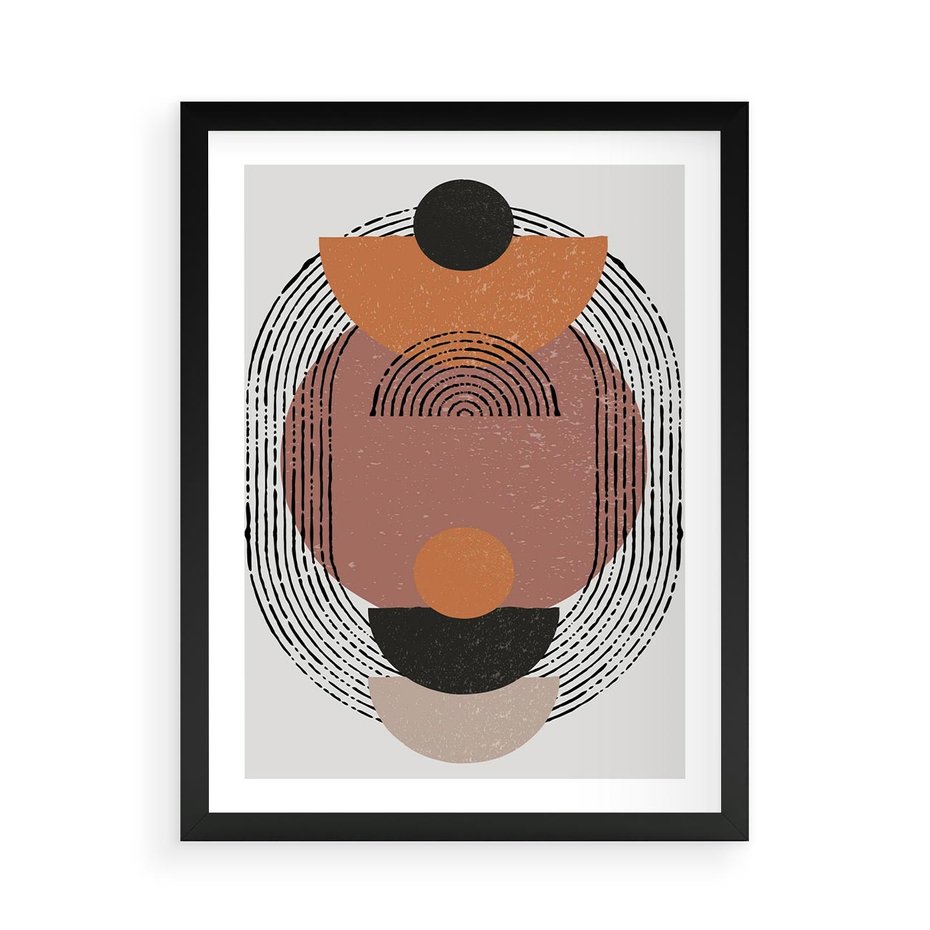 Plakat w ramie 50x70 - Abstrakcja w Odcieniach Brązu i Beżu - geometria, abstrakcyjna grafika - rama czarna