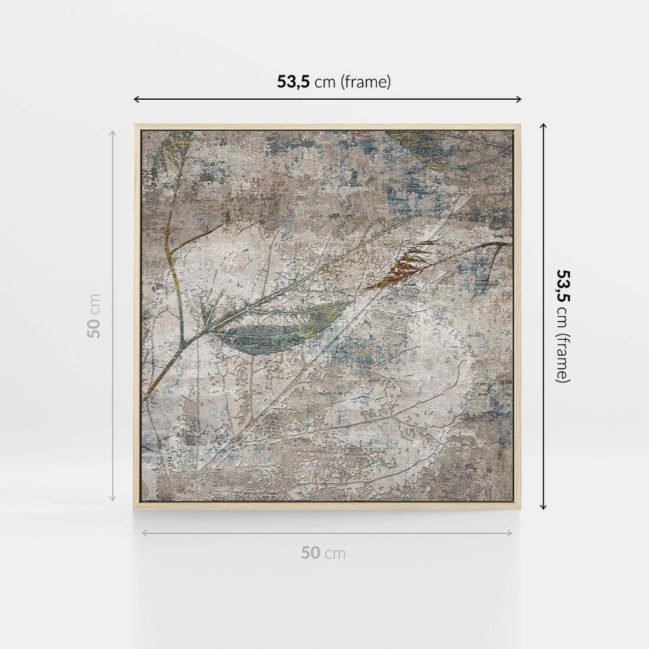 Obraz w ramie 50x50 - Betonowe Wspomnienia Liści - odciski w betonie, odbitki - rama drewno