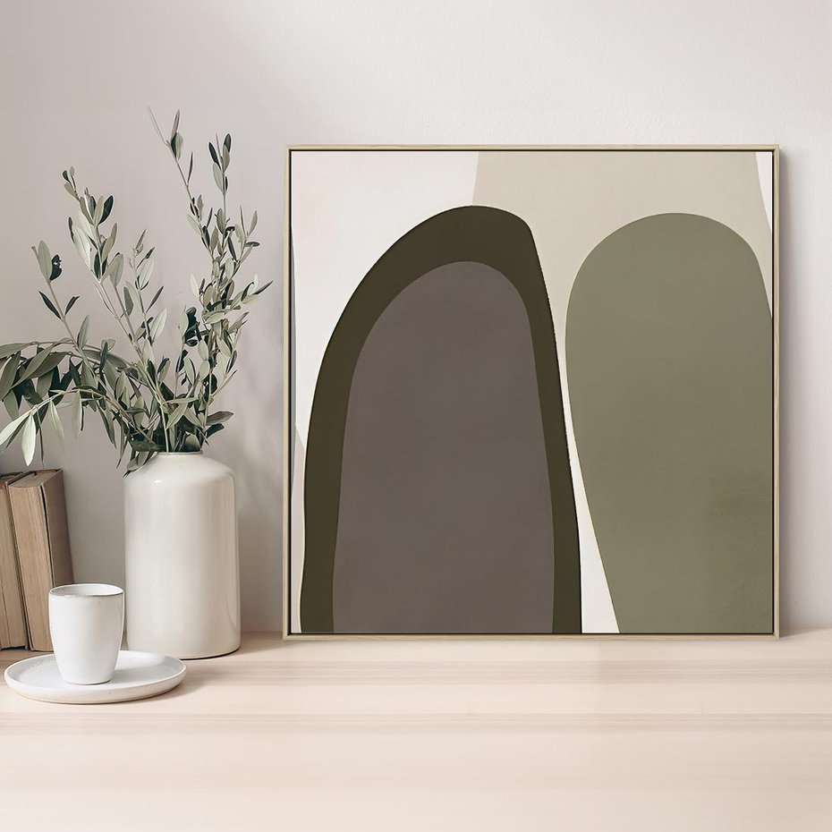 Obraz w ramie 80x80 - Fale w Zieleni - abstrakcyjne kształty, zgaszona zieleń - rama drewno