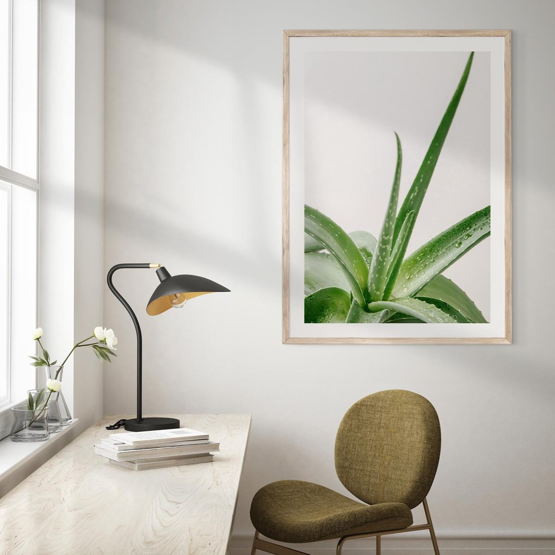 Plakat w ramie 40x50 - Zielone Piękno - aloes, liście - rama drewno