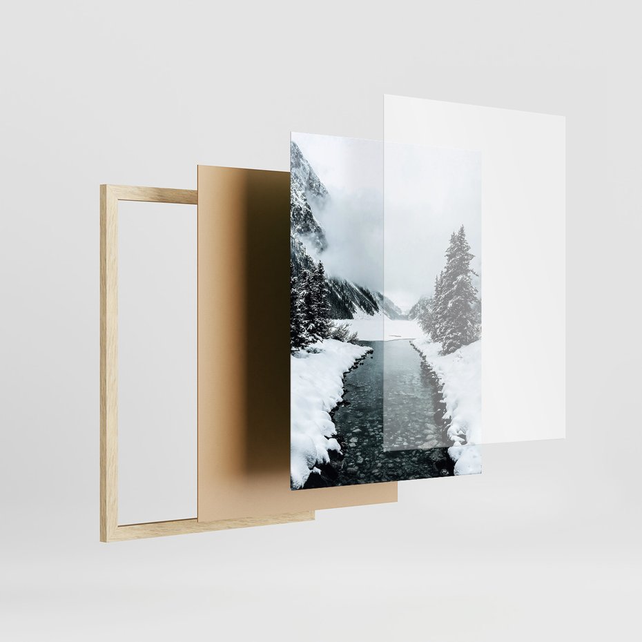 Zestaw obrazy w ramie 40x50 galeria - Jeleń, górska, chatka, zima - rama drewno