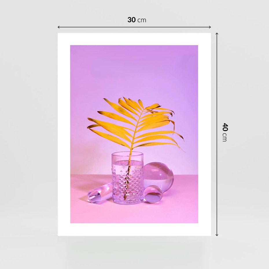 Plakat bez ramy 30x40 - Neonowy Liść Palmy na Fotografii - neonowa fotografia, liść palmy w szklance